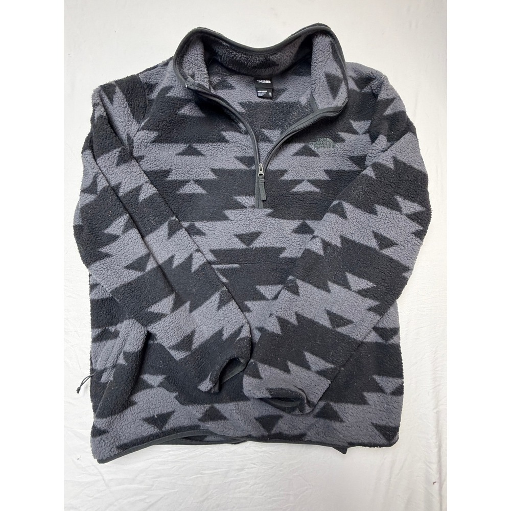 The North Face Mens XXL Aztec Geometric Sherpa Fleece Quarter Zip Pullover Grey